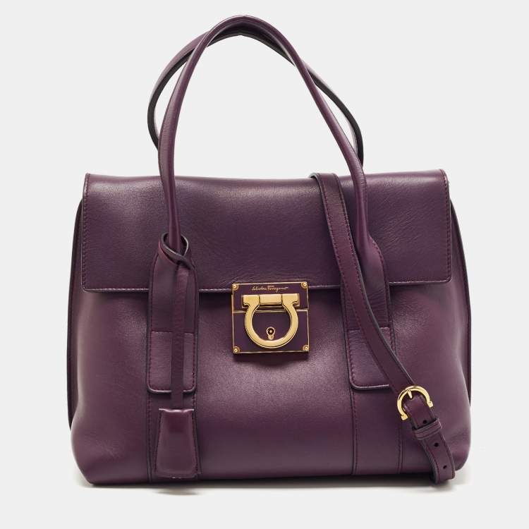 Pre Owned Salvatore Ferragamo Purple Leather Sookie Satchel