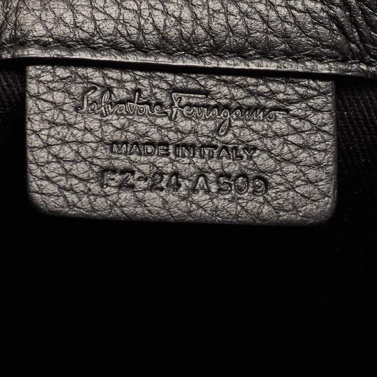 Pre Owned Salvatore Ferragamo Black Leather Logo Embossed Tote