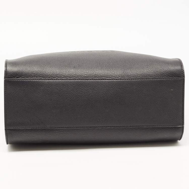 Pre Owned Salvatore Ferragamo Black Leather Logo Embossed Tote