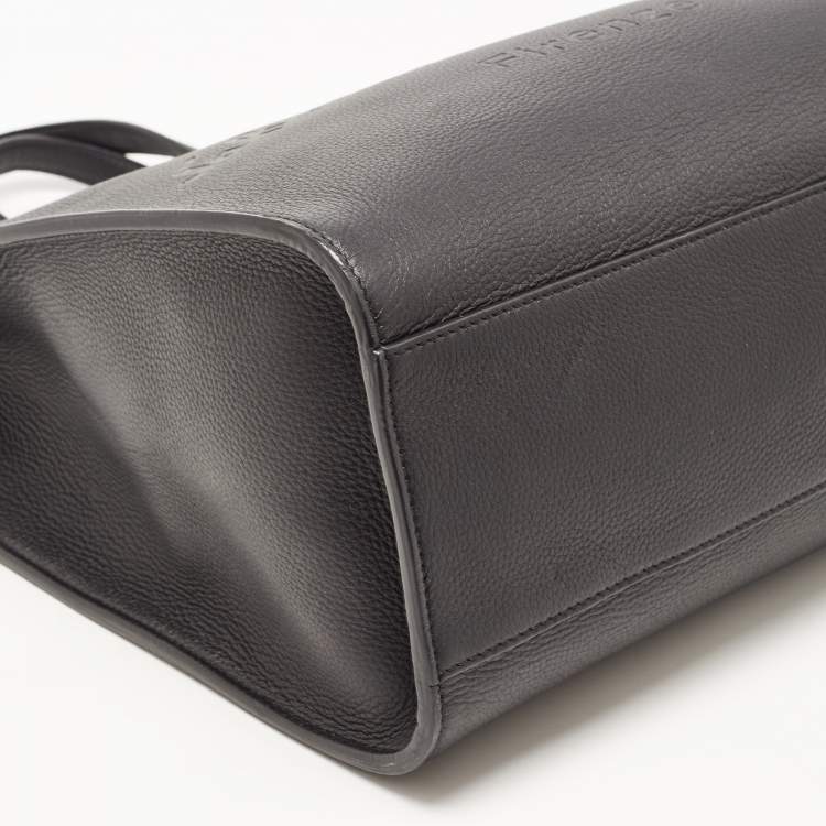 Pre Owned Salvatore Ferragamo Black Leather Logo Embossed Tote