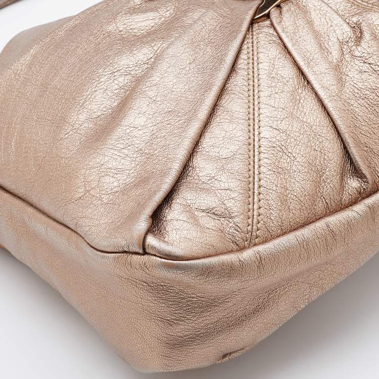 Pre Owned Salvatore Ferragamo Bronze Leather Pleated Bow Hobo
