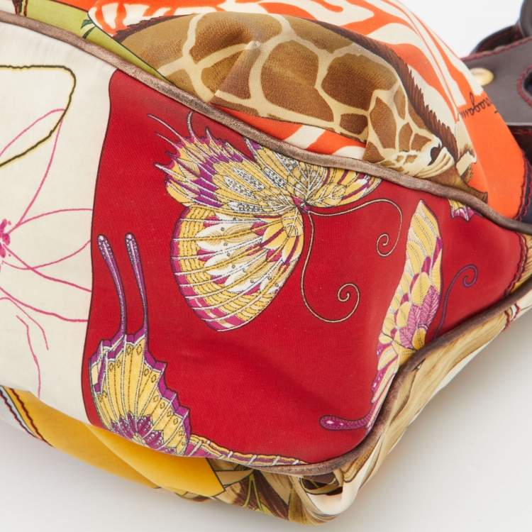 Pre Owned Salvatore Ferragamo Multicolor Fiera Print Fabric and Leather Satchel