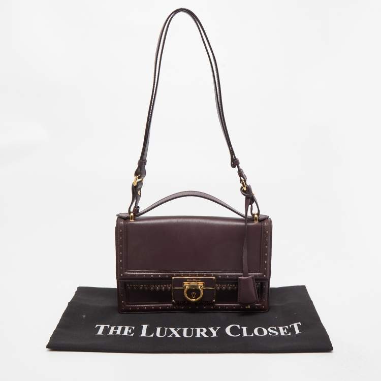 Pre Owned Salvatore Ferragamo Burgundy Leather Grommets Aileen Top Handle Bag