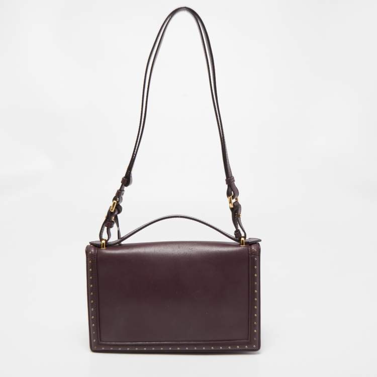 Pre Owned Salvatore Ferragamo Burgundy Leather Grommets Aileen Top Handle Bag