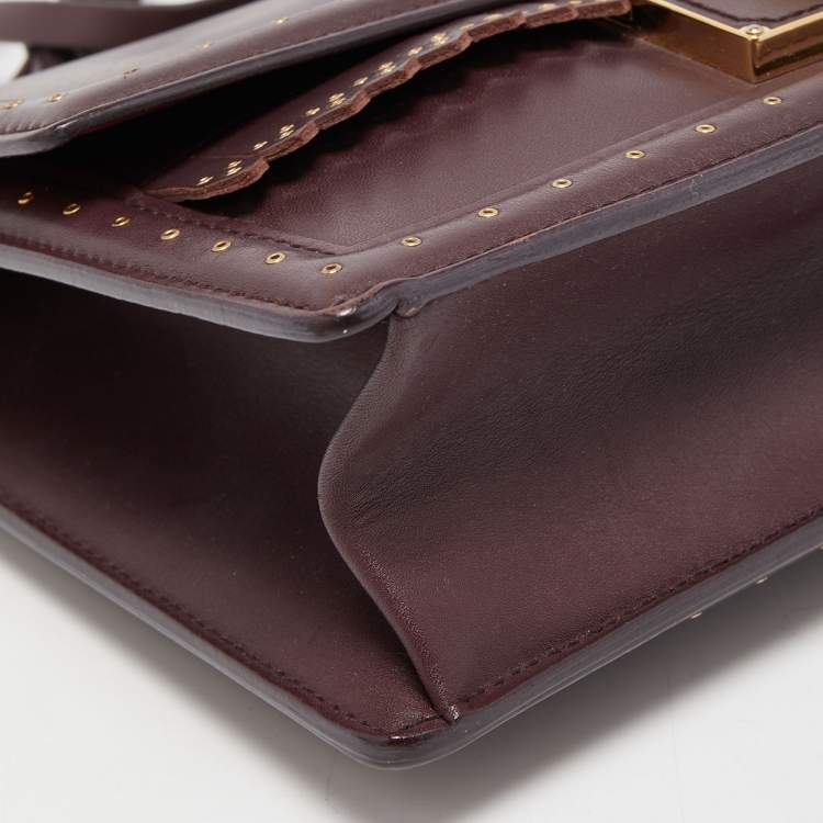 Pre Owned Salvatore Ferragamo Burgundy Leather Grommets Aileen Top Handle Bag