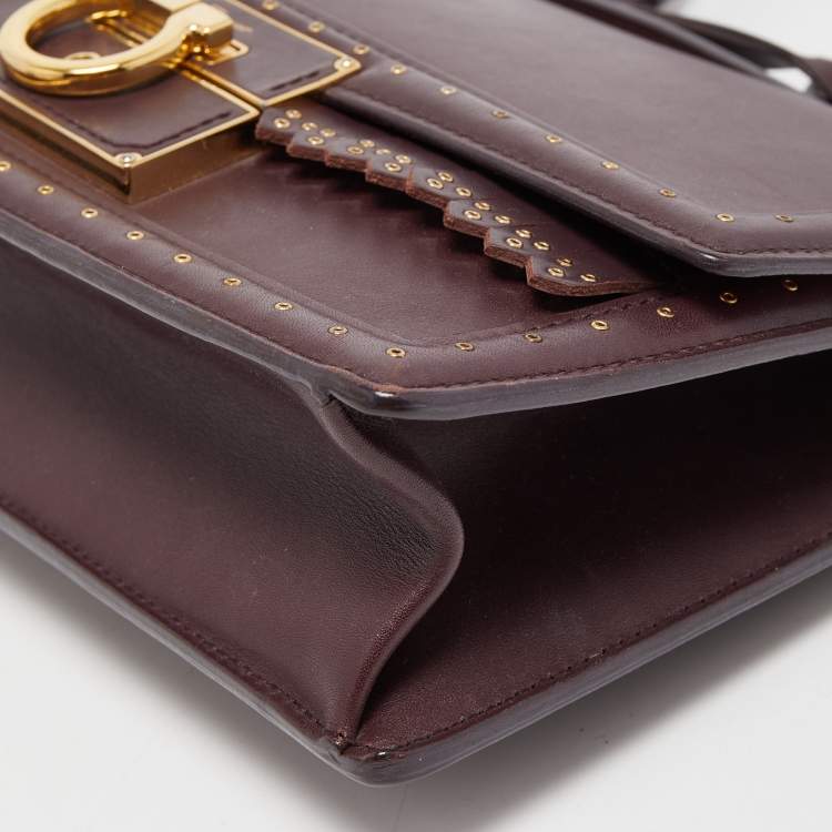 Pre Owned Salvatore Ferragamo Burgundy Leather Grommets Aileen Top Handle Bag