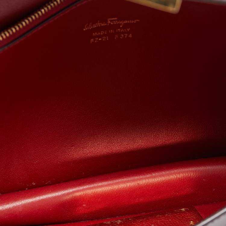 Pre Owned Salvatore Ferragamo Burgundy Leather Grommets Aileen Top Handle Bag