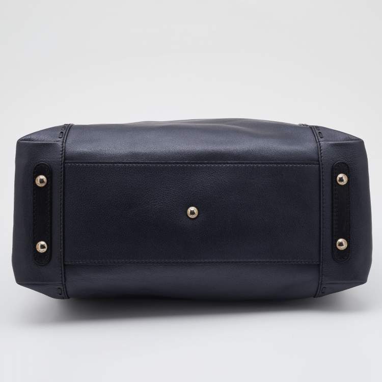 Pre Owned Salvatore Ferragamo Black Leather Whipstitch Gancini Tote