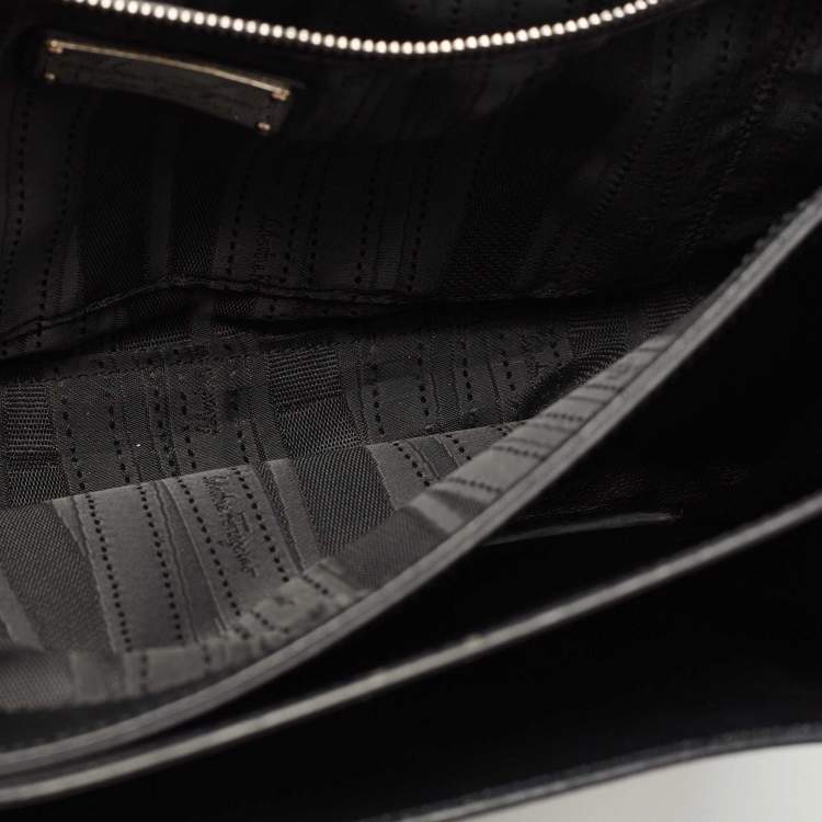 Pre Owned Salvatore Ferragamo Black Leather Gancini Flap Shoulder Bag
