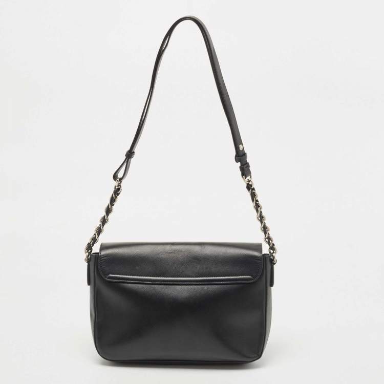 Pre Owned Salvatore Ferragamo Black Leather Gancini Flap Shoulder Bag