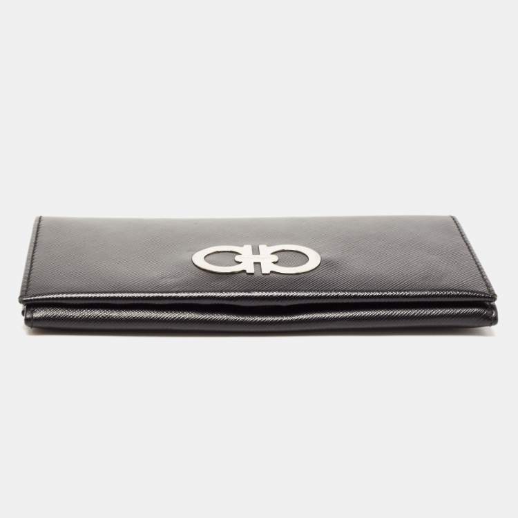 Pre Owned Salvatore Ferragamo Black Gancio Leather Continental Wallet