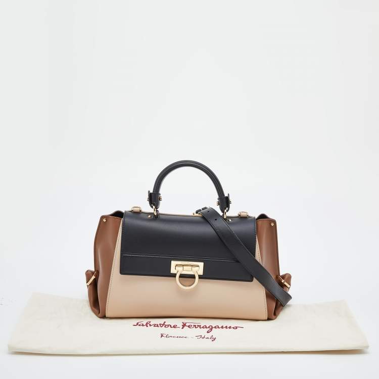 Pre Owned Salvatore Ferragamo Tri Color Leather Medium Sofia Top Handle Bag