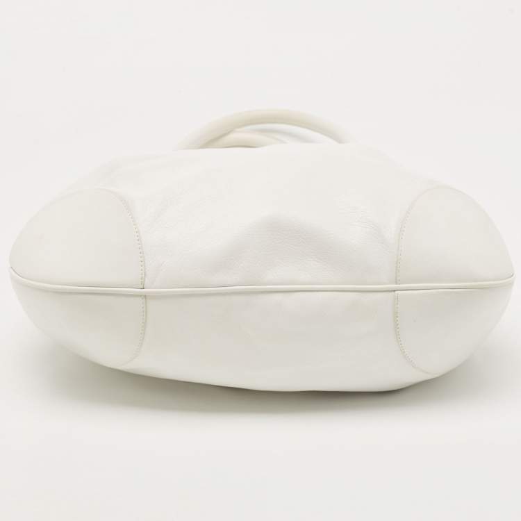 Pre Owned Salvatore Ferragamo White Leather Marisa Shoulder Bag