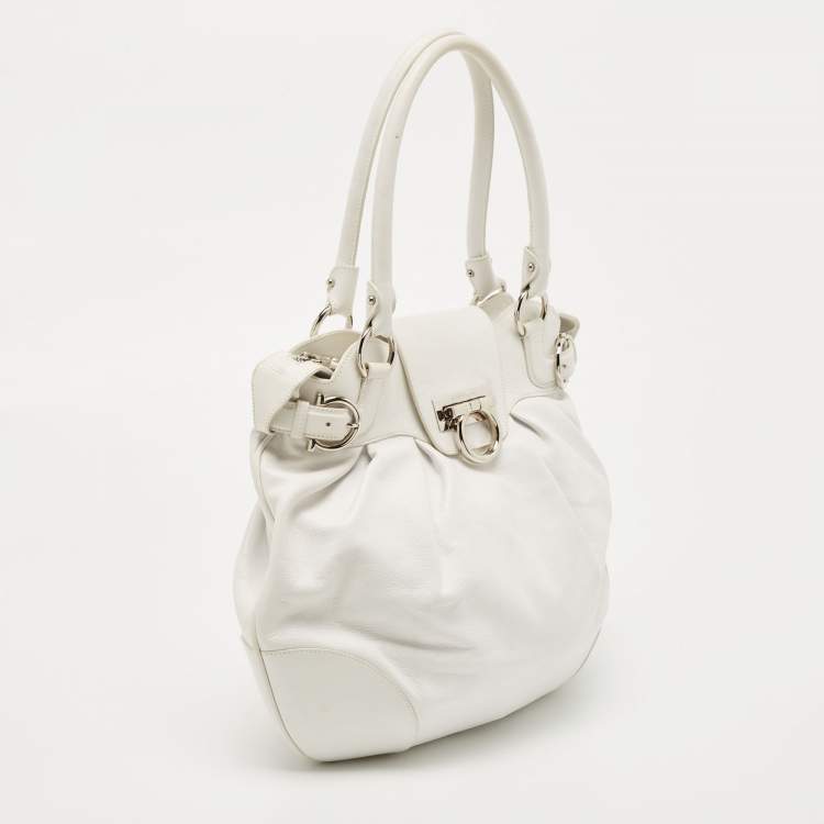 Pre Owned Salvatore Ferragamo White Leather Marisa Shoulder Bag