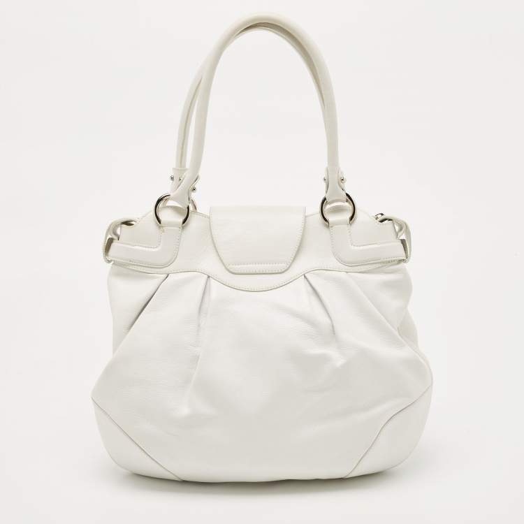 Pre Owned Salvatore Ferragamo White Leather Marisa Shoulder Bag