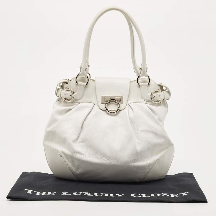 Pre Owned Salvatore Ferragamo White Leather Marisa Shoulder Bag