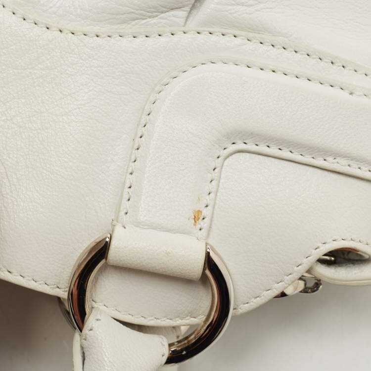 Pre Owned Salvatore Ferragamo White Leather Marisa Shoulder Bag