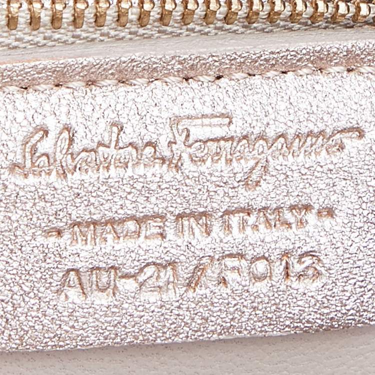 Pre Owned Salvatore Ferragamo Gold Sequin and Leather Vara Bow Shoulder Bag