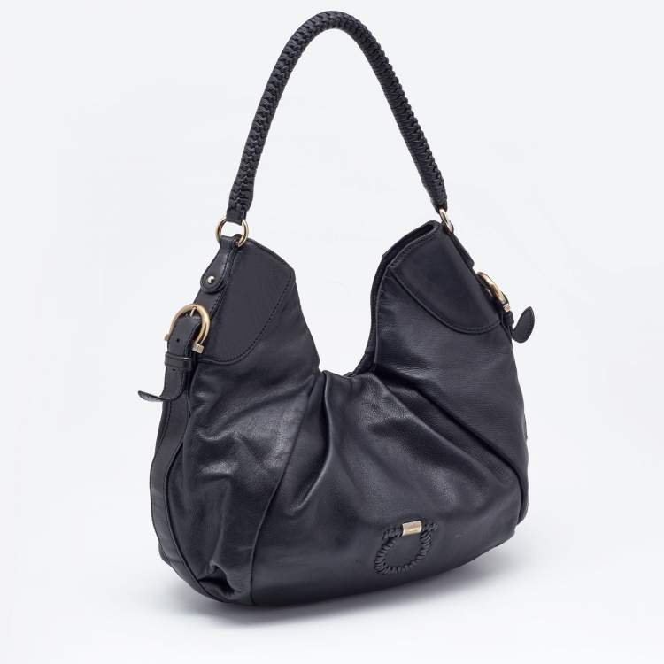 مملوكة مسبقًا Salvatore Ferragamo Black Leather Gancini Braided Handle Hobo