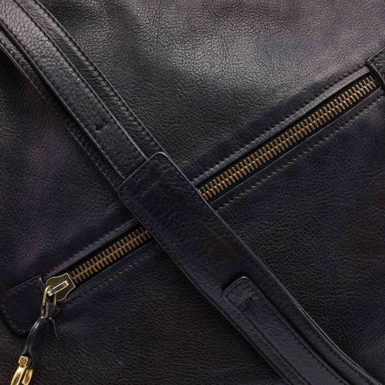 Pre Owned Salvatore Ferragamo Black Leather Messenger Bag