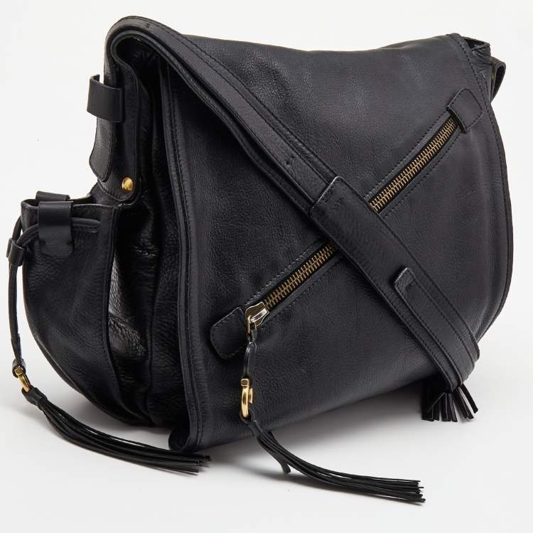Pre Owned Salvatore Ferragamo Black Leather Messenger Bag