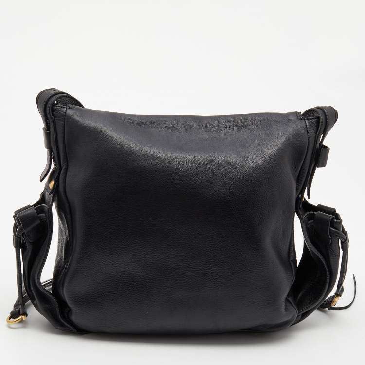 Pre Owned Salvatore Ferragamo Black Leather Messenger Bag