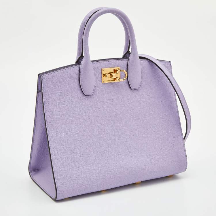 Pre Owned Salvatore Ferragamo Purple Leather Medium Studio Tote