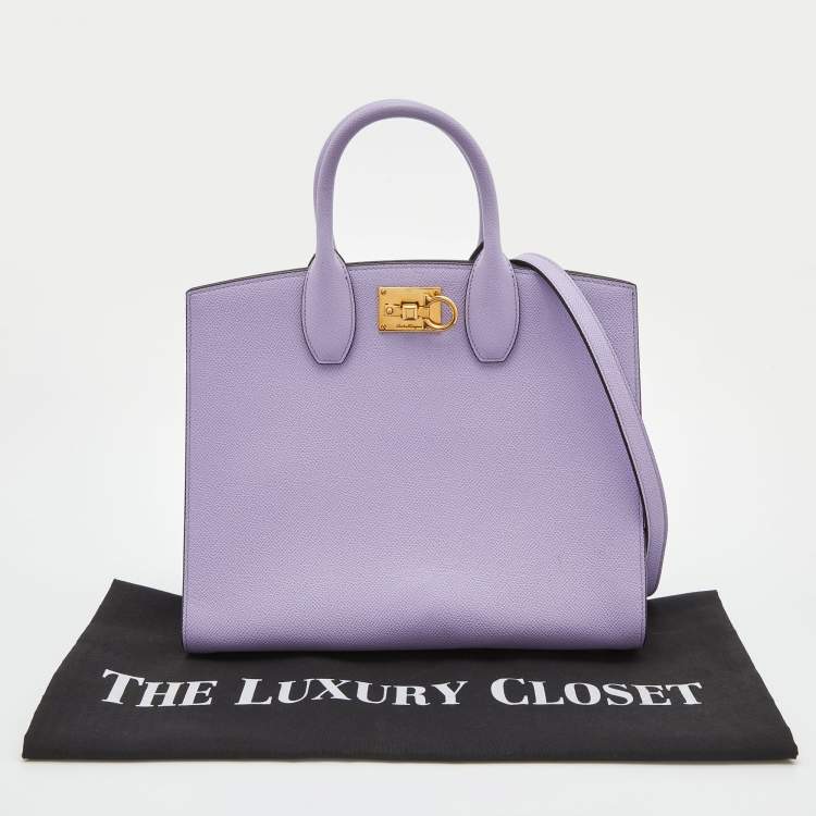 Pre Owned Salvatore Ferragamo Purple Leather Medium Studio Tote