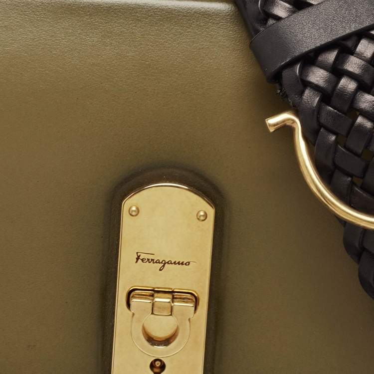 Pre Owned Salvatore Ferragamo Olive Green Leather Medium Boxyz Top Handle Bag