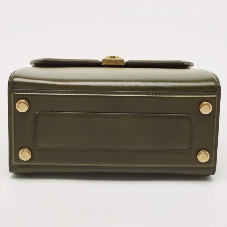 Pre Owned Salvatore Ferragamo Olive Green Leather Medium Boxyz Top Handle Bag