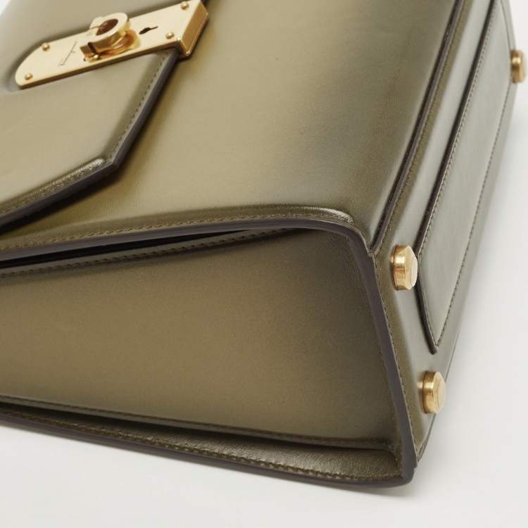 Pre Owned Salvatore Ferragamo Olive Green Leather Medium Boxyz Top Handle Bag