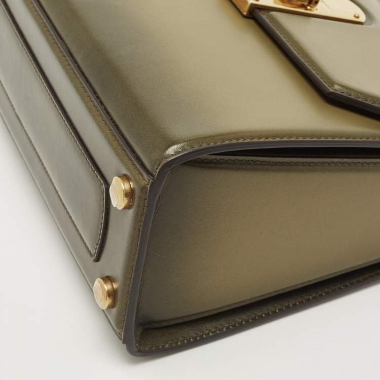 Pre Owned Salvatore Ferragamo Olive Green Leather Medium Boxyz Top Handle Bag