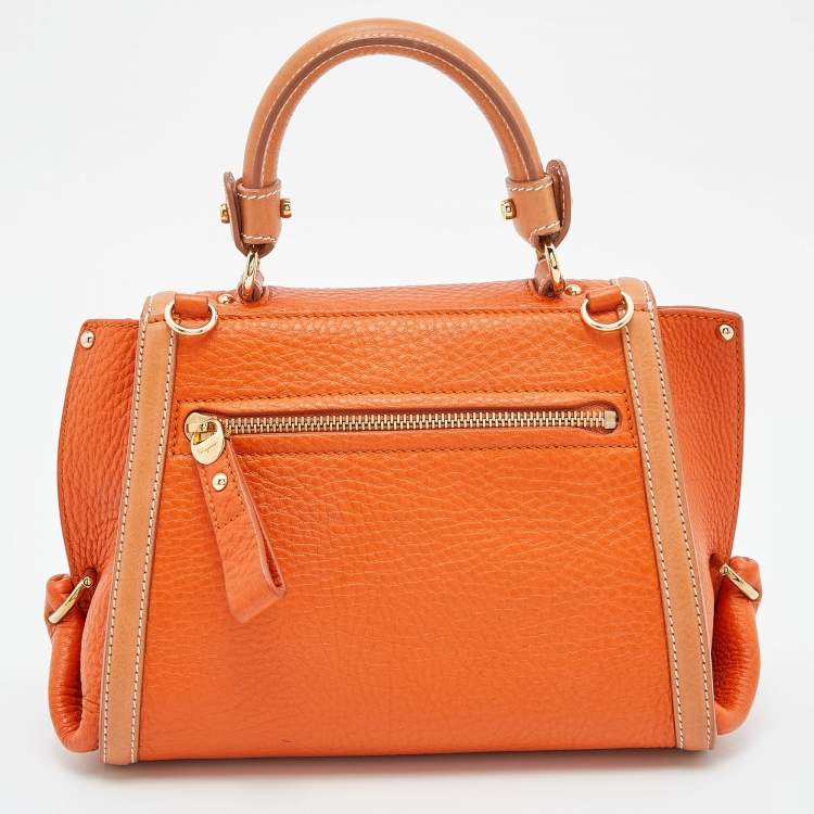 Pre Owned Salvatore Ferragamo Two Tone Orange Leather Small Sofia Top Handle Bag