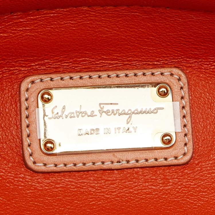 Pre Owned Salvatore Ferragamo Two Tone Orange Leather Small Sofia Top Handle Bag