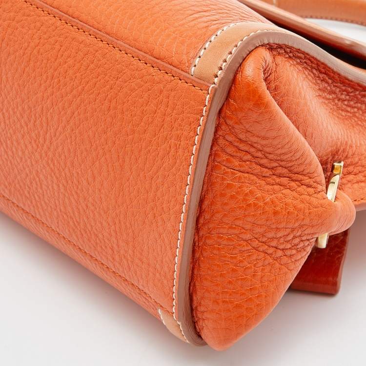 Pre Owned Salvatore Ferragamo Two Tone Orange Leather Small Sofia Top Handle Bag