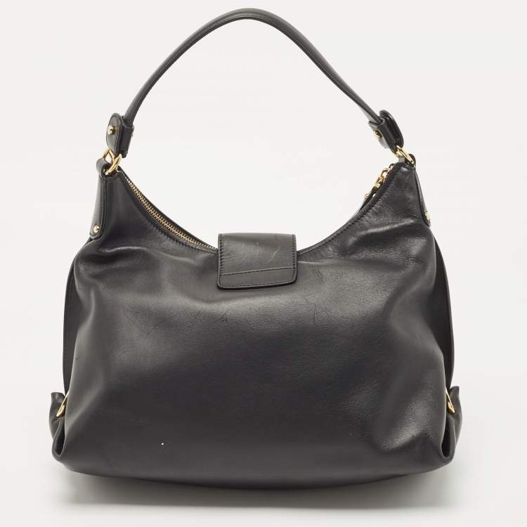 Pre Owned Salvatore Ferragamo Black Leather Fanisa Hobo