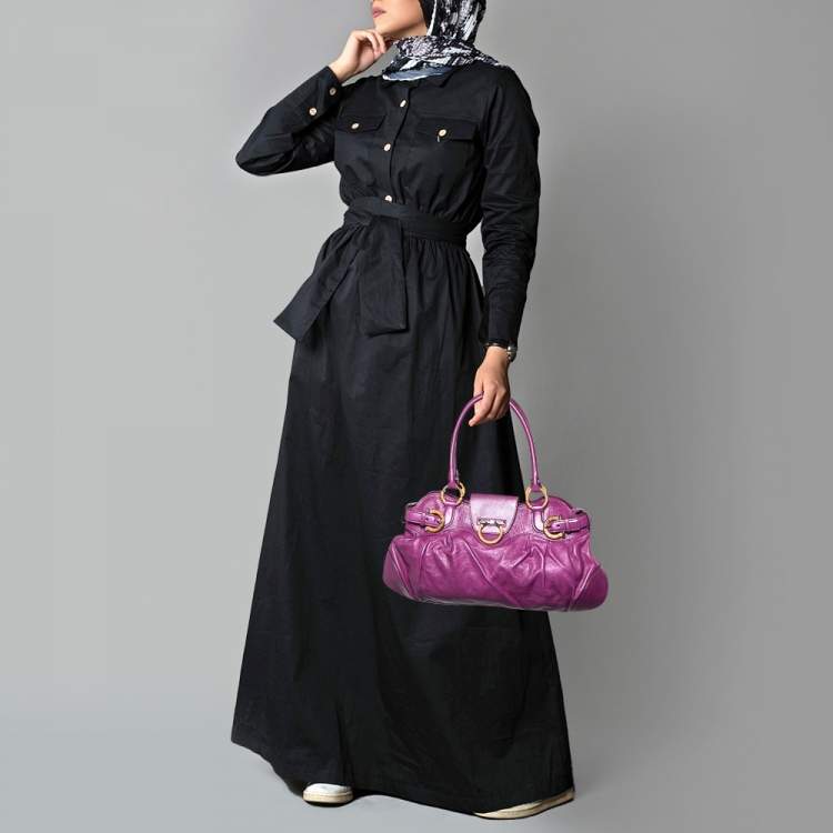 Pre Owned Salvatore Ferragamo Purple Leather Marisa Shoulder Bag