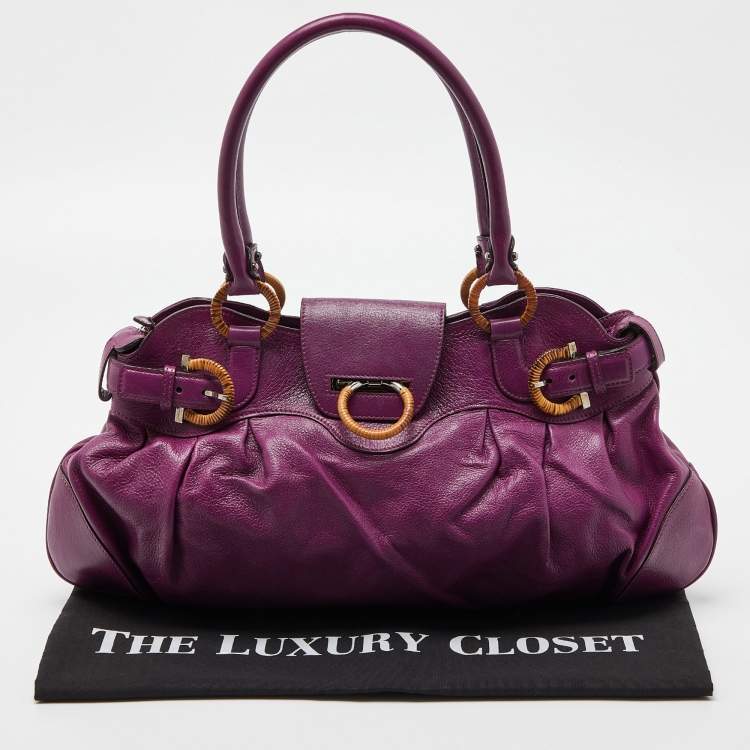 Pre Owned Salvatore Ferragamo Purple Leather Marisa Shoulder Bag