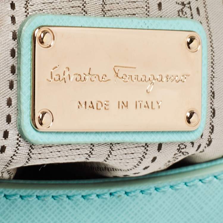 Pre Owned Salvatore Ferragamo Mint Green Leather Gancini Chain Bag