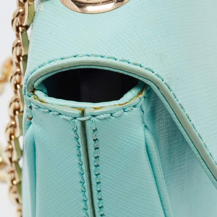 Pre Owned Salvatore Ferragamo Mint Green Leather Gancini Chain Bag
