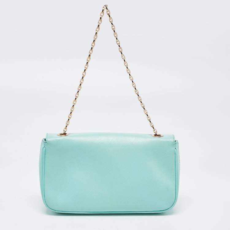 Pre Owned Salvatore Ferragamo Mint Green Leather Gancini Chain Bag