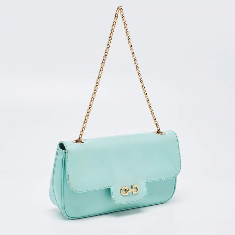Pre Owned Salvatore Ferragamo Mint Green Leather Gancini Chain Bag