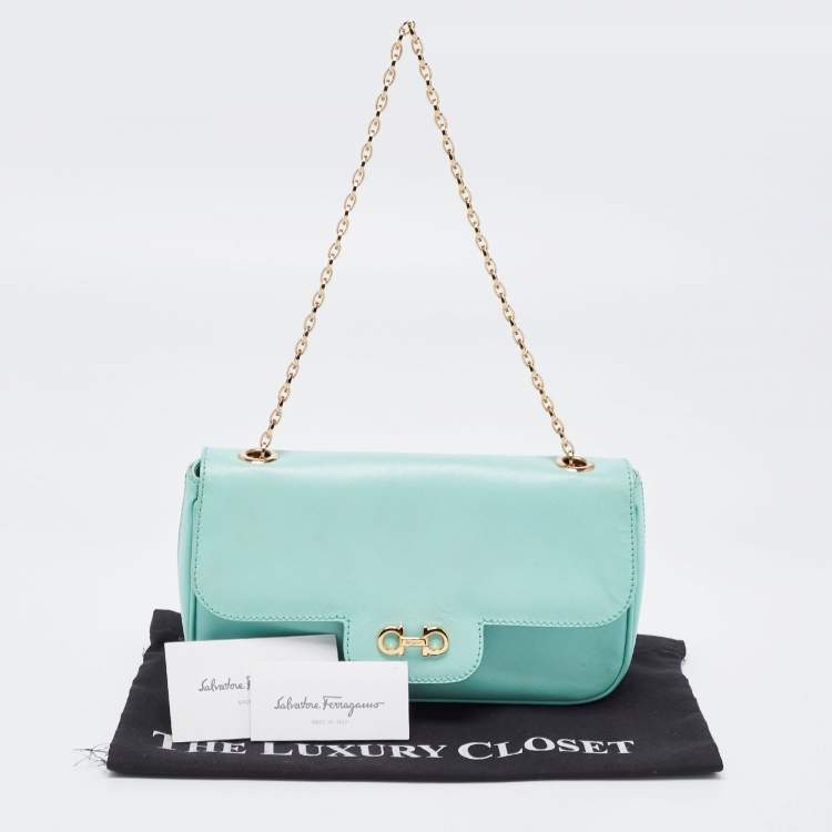 Pre Owned Salvatore Ferragamo Mint Green Leather Gancini Chain Bag