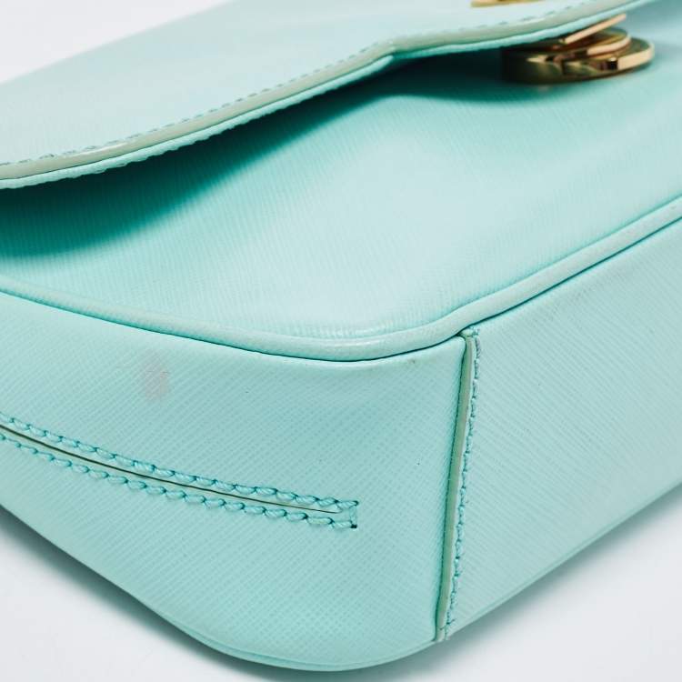 Pre Owned Salvatore Ferragamo Mint Green Leather Gancini Chain Bag