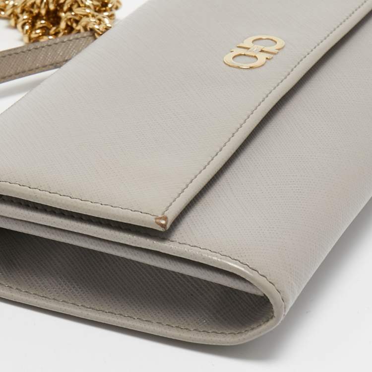 Pre Owned Salvatore Ferragamo Grey Leather Gancini Wallet On Chain
