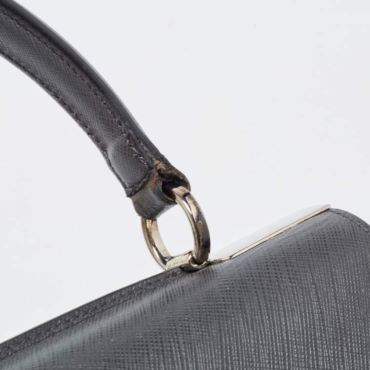 Pre Owned Salvatore Ferragamo Dark Grey Gancini Flap Top Handle Bag