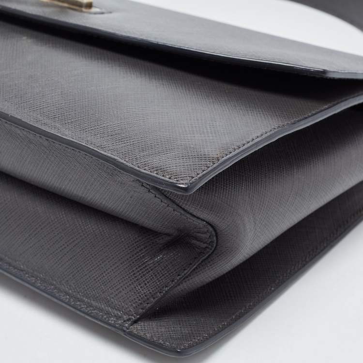 Pre Owned Salvatore Ferragamo Dark Grey Gancini Flap Top Handle Bag