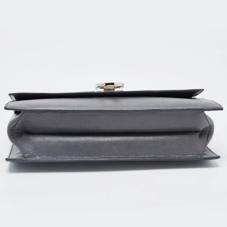 Pre Owned Salvatore Ferragamo Dark Grey Gancini Flap Top Handle Bag