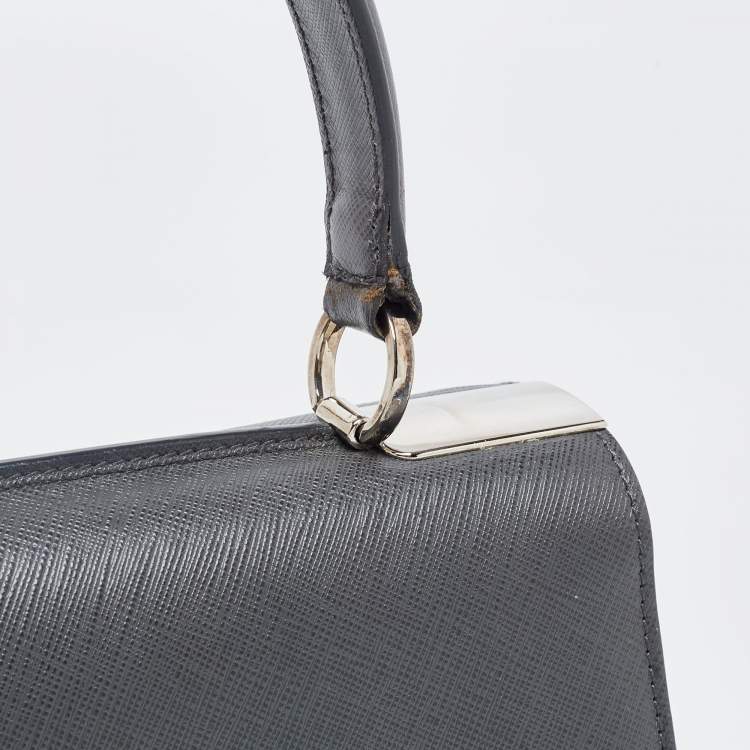 Pre Owned Salvatore Ferragamo Dark Grey Gancini Flap Top Handle Bag