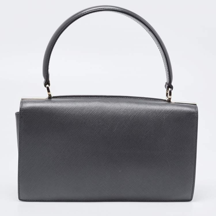 Pre Owned Salvatore Ferragamo Dark Grey Gancini Flap Top Handle Bag